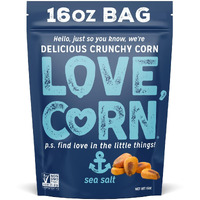 Love Corn Sea Salt 16Oz X 1 Bag - Delicious Crunchy Corn - Healthy Family Snacks - Gluten Free, Kosher, Non-Gmo- Alternative For Chips, Nuts, Crackers & Pretzels - Perfect For Charcuterie Boards