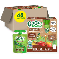 Gogo Squeez Fruit On The Go Organic, Apple Cinnamon, 3.2 Oz (Pack Of 48), Unsweetened Organic Fruit Snacks For Kids, Gluten Free, Nut Free And Dairy Free, Recloseable Cap, Bpa Free Pouches