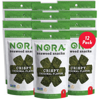 Original Crispy Seaweed Snacks By Nora, Low-Carb Healthy Snacks For Adults, Thick Nori Sheets Snack Strips, Asian Snacks, Vegan, Gluten-Free, Non-Gmo, 12-Pack