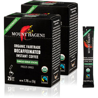 Mount Hagen 25 Count Single Serve Instant Decaf Coffee Packets - 2 Pack | Decaffeinated Organic Medium Roast Arabica Beans | Eco-Friendly, Fair-Trade [2 X 25 Sticks/1.76Oz/50G]