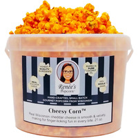 Ren  Es Cheesy Corn Gourmet Popcorn - Real Wisconsin Cheddar Cheese Is Smooth And Velvety- Delicious Cheesiest Fresh Popped, Handmade Snack Or Gift - 1.1 Gallon Plastic Bucket Tin