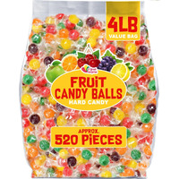 Hard Candy Fruit Balls - 4 Pounds - Individually Wrapped Bulk Candy - Fruity Hard Candies For Office, Desk, Calssroom - Colorful Variety Candy Suckers - Assorted Flavors Orange, Lemon, Grape, Green Apple, Cherry
