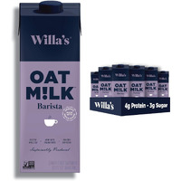 Willa's Organic Oat Milk - Unsweetened Oat Milk, Shelf Stable Milk, Organic Non Gmo Oat Milk Unsweetened, Low Sugar Oatmilk (1G), Non Dairy Milk Made From Whole Grain Oats, 32 Oz - Pack Of 6