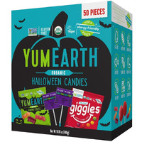 Yumearth Organic Halloween Variety Box - Allergy Friendly (Top 9 Free), No Artificial Dyes Or Flavors, Non Gmo, Gluten Free, Vegan Candy Snacks, Individually Wrapped (Pack Of 50)