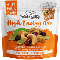 Nature's Garden High Energy Mix, Deluxe Mixed Nuts, Energy Boost, High Energy Trail Mix, Cranberries, Raisins, Almonds, Walnuts, Cholesterol Free, Sodium Free, No Artificial Ingredients - 1.2 Oz Bags (15 Individual Servings)