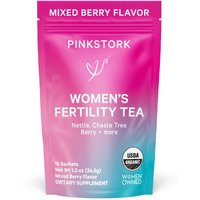 Pink Stork Organic Fertility Tea For Women With Chaste Tree Berries (Vitex) To Support Conception For Her - Hormone Balance With Mint And Red Raspberry Leaf, 15 Sachets