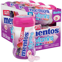 Mentos Vitamins Gum, Sugar Free Gum With Vitamins And Xylitol Sweetener, Berry, 45 Count Bottle, 6 Bottles