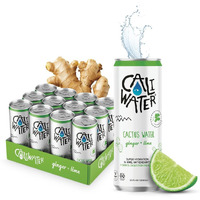 Caliwater - Organic Cactus Water - Ginger And Lime - 5G Sugar, 25 Calories - Coconut Water Alternative - Natural Plant Based Hydration - Skin Care, Electrolyte Drinks - Flavored Water - 12 Cans