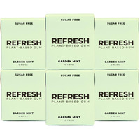 Refresh Plant Based Gum, Sugar Free, Long Lasting Chewing Gum With Stevia, Xylitol, Natural Flavors & Organic Ingredients, Low Calorie, Non Gmo, Gluten Free, Vegan, Garden Mint Flavor, 12 Pcs, 6 Pack