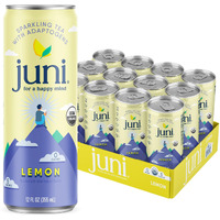 Juni Sparkling Tea With Adaptogens, Lemon Tea, Zero Sugar, 5 Calories, Organic, Iced Tea, Natural Caffeine From Green Tea, Vegan, Adaptogen Drink, 12 Fl Oz Cans (12-Pack)