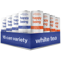 Happy Being Nutrient-Rich Organic Blueberry & Peach Rose White Tea - Infused With Turmeric, Elderberry, Vitamin D3, Caffeine Free, Plant-Based, Low Calorie & Low Sugar Drinks, Variety Pack (16 Pack)