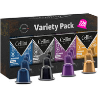 Cellini Caff Mixed Variety Aluminum Nespresso Pods, 4 Distintive Italian Flavors, 100% Nespresso Original Machine Compatible, 120 Count, Medium To Strong Roast Coffee Capsules