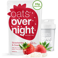 Oats Overnight - Strawberries & Cream - 20G Protein, High Fiber Breakfast Shake - Gluten Free, Non Gmo Oatmeal (2.7 Oz Per Meal) (8 Pack + Blenderbottle)