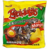 Jovy Enchilokas Candy. Mango Flavored Tamarind Covered Gummies With Chili. Net Wt 1-Lb 1-Oz