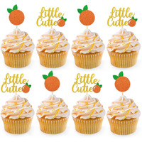 24Pcs Little Cutie Baby Shower Decorations Orange Cupcake Toppers Glitter Cupcake Picks Clementine Themed Party Favor Birthday Supplies