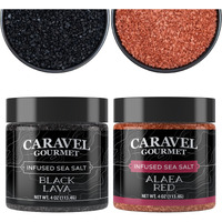 Pacific Sea Salts 2-Pack - Hawaiian Alaea Red & Black Lava - Infused With Baked Red Alaea Clay & Activated Charcoal - Flavorful, Mineral-Rich - Kosher, No Msg, Non-Gmo - Stackable Jars (8 Total Oz.)