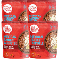 The Good Bean Heat And Eat Pouch - Mexican Smoky Chipotle - (4 Pack) 10 Oz Pouch - Simmered Pinto Beans With Chipotle Chilies - Pre-Cooked Beans With Good Source Of Plant Protein And Fiber