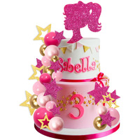 Memovan Hot Pink Girl Cake Toppers 36Pcs Ball Cake Decorations With Hot Pink Gold Balls Shiny Stars For Boho Girl Hot Pink Princess Theme Wedding Baby Shower Birthday Party Supplies