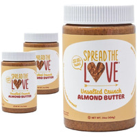 Spread The Love Unsalted Crunch Almond Butter, All Natural, Vegan, Gluten Free, Creamy, No Added Salt Or Sugar, No Palm Fruit Oil, Not Pasteurized With Ppo, Made In California (3-Pack)