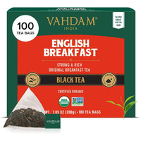 Vahdam, Organic English Breakfast Black Tea Bags (100 Count) High Caffeine | Strong, Robust & Flavoury | Pyramid Tea Bags | Full Bodied Black Tea Leaves