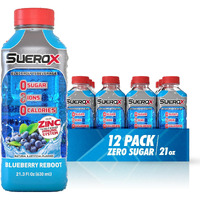 Suerox Zero Sugar Electrolyte Drink, Sugar Free Hydration Beverage, Unique Blend Of 8 Ions & Electrolytes, Zero Calorie Sports Drink, Blueberry Reboot, 21.3 Fl Oz, 12 Count