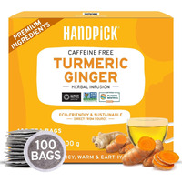 Handpick, Turmeric Ginger Tea, 100 Eco-Conscious Tea Bags | Caffeine Free, Gluten Free | 100% Pure Herbal Blend - Savory & Spicy