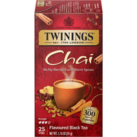 Twinings Chai Individually Wrapped Black Tea Bags, 25 Count (Pack Of 6), Sweet, Savoury Spices, Caffeinated, Enjoy Hot Or Iced