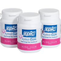 Epic Xylitol Chewing Gum - Sugar Free & Aspartame Free Chewing Gum Sweetened W/Xylitol For Dry Mouth & Gum Health (Bubblegum, 50-Piece Bottle, 3 Bottles)