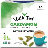 Quiktea Cardamom Instant Chai Tea Latte - 20 Count Single Box - Single Serve Pouches - All Natural & Preservative Free