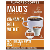 Maud's Cinnamon Roll Flavored Coffee Pods, 50 Ct | Cinnamon Roll With It Flavor | 100% Arabica Medium Roast Coffee | Solar Energy Produced Recyclable Pods Compatible With Keurig K Cups Maker