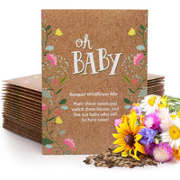 Bentley Seed Co. Oh Baby Flower Seeds Packets - Girl/Boy Baby Shower Favors - Pre-Filled, 25 Wildflower Seed Packs For Favor - Eco-Friendly Gift & Babys Guest Giveaways - Non-Gmo Seeds - Brown Envelop