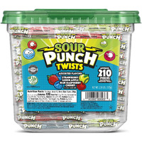 Sour Punch Twists, 3"" Individually Wrapped Chewy Candy, 4 Fruity Flavors, 2.59 Lb Jar, 210 Count