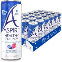Aspire Mixed Berry, Healthy Energy Drink With Low Caffeine, No Sugar, Carbs, And Keto Friendly, 24 Pack
