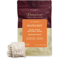 Teeccino Hazelnut Roasted Herbal Tea - Caffeine Free, Prebiotic, 3X More Herbs - 50 Tagless Eco-Friendly Tea Bags