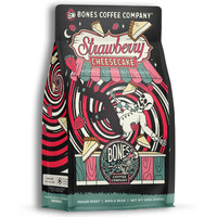 Bones Coffee Company Strawberry Cheesecake Whole Coffee Beans, Low Acid Flavored Coffee, Made With Arabica Coffee Beans, Medium Roast Gourmet Coffee, Coffee Lover Gift Ideas (12 Oz)