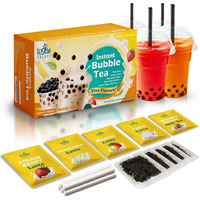 Fusion Select 5 Packs Taro, Mango, Honeydew, Strawberry Bubble Tea Kit Set With Extra Rich Tapioca Pearls, Straws