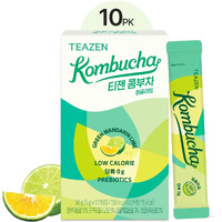 Teazen Green Mandarin Lime Kombucha Tea, Hydration Drink Mix, Sugar Free, Live Probiotics & Prebiotics, 10 Sticks, 1.76Oz