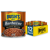 Bush's Best 16 Oz Canned Barbecue Baked Beans, Source Of Plant Based Protein And Fiber, Low Fat, Gluten Free, (Pack Of 12)
