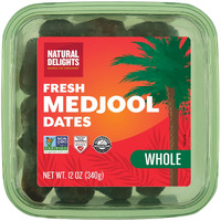 Natural Delights Medjool Dates - Large & Plump, Whole Non-Gmo Verified, Good Source Of Fiber, Naturally Sweet Fruit Snack, Perfect For On-The-Go - Medjool Dates Whole, 12 Oz Container