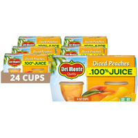 Del Monte Diced Peaches Fruit Cup Snacks In 100% Fruit Juice, 24 Pack, 4 Oz Cup