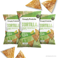 Simply Protein - Tortilla Chips, Restaurant Style Protein Chips, Hint Of Lime (3-Pack) - 7G Protein, 140 Calories, Gluten Free, Vegan - Plant Based Pea Protein Snacks - 3 Bags, 4.58Oz (130G)