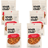 Snak Club Hot And Spicy Peanuts, Chili And Cayenne Pepper Seasoned Nuts, Gluten-Free And Kosher Snack, 7.5 Oz Resealable Bags, 6 Pack