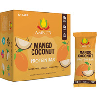 Amrita Mango Coconut Vegan Protein Bars - Peanut/Dairy Free, Soy & Gluten Free -15G Plant Based Protein Bars, High Fiber, Low Sugar Meal Replacement Bar - Breakfast Bars - High Protein Bars