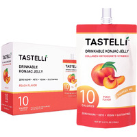 Tastelli Konjac Jelly Infused With Collagen Drink + Vitamin C + Antioxidants / 10 Calories, Vegan, Zero Sugar/Healthy Drinkable Dessert Pouch / (Peach) - 150Ml X 10 Pouches