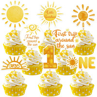 Weecent 48 Pcs First Trip Around The Sun Cake Topper, Sunshine Cupcake Toppers Sun Cupcake Toppers 1St Birthday Decorations For Girls 1St Trip Around The Sun Birthday Party Supplies