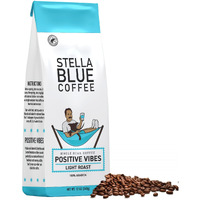 Stella Blue Fresh Whole Bean Coffee - Positive Vibes Blend - 100% Arabica Light Roast - Ethically & Sustainably Sourced From Central America - Helps Support Paws Chicago - 12 Ounce Bag