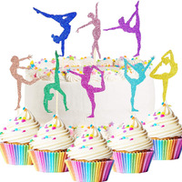 48 Pieces Glitter Gymnastics Cupcake Toppers Gymnast Girl Cupcake Picks Toothpicks Colorful Gymnastics Silhouette Cake Decorations For Food Fruit Dessert Gym Theme Birthday Party Favors Supplies