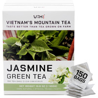 Vixi Jasmine Green Tea Bags, 150 Counts, Vietnam's Mountain Tea, Flavored, Aroma, Tagless, Sugar Free, 100% Natural From Ancient Tea Tree For Hot And Cold Brew