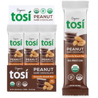 Tosi Dark Chocolate Peanut Butter Protein Bars, Plant Based With Nuts, Gluten-Free Crunchy Snacks, Vegan, Organic, Flax & Chia Seeds, Soy-Free, Omega 3S, 8G Protein, 1 Oz, 12-Pack