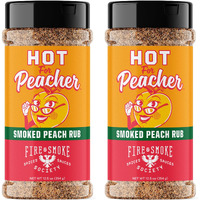Fire & Smoke Society Hot For Peacher Bbq Rub | Bbq Seasoning For Smoking And Grilling Meat | Pulled Pork Ribs Chops, Poultry, Chicken, Beef, Dry Bbq Rubs And Spices | Cane Sugar, Smoked Salt, Peach Flavor | Xl 12.5 Oz (2-Pack)